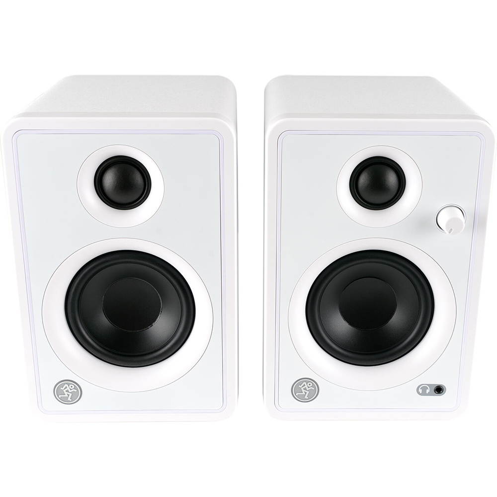 Mackie CR3-XBT Creative Reference Series 3" Multimedia Monitors with Bluetooth (Pair, Limited-Edition White) Bundle with 2x Small Isolation Pad & Phone to Phone (1/4") Cables