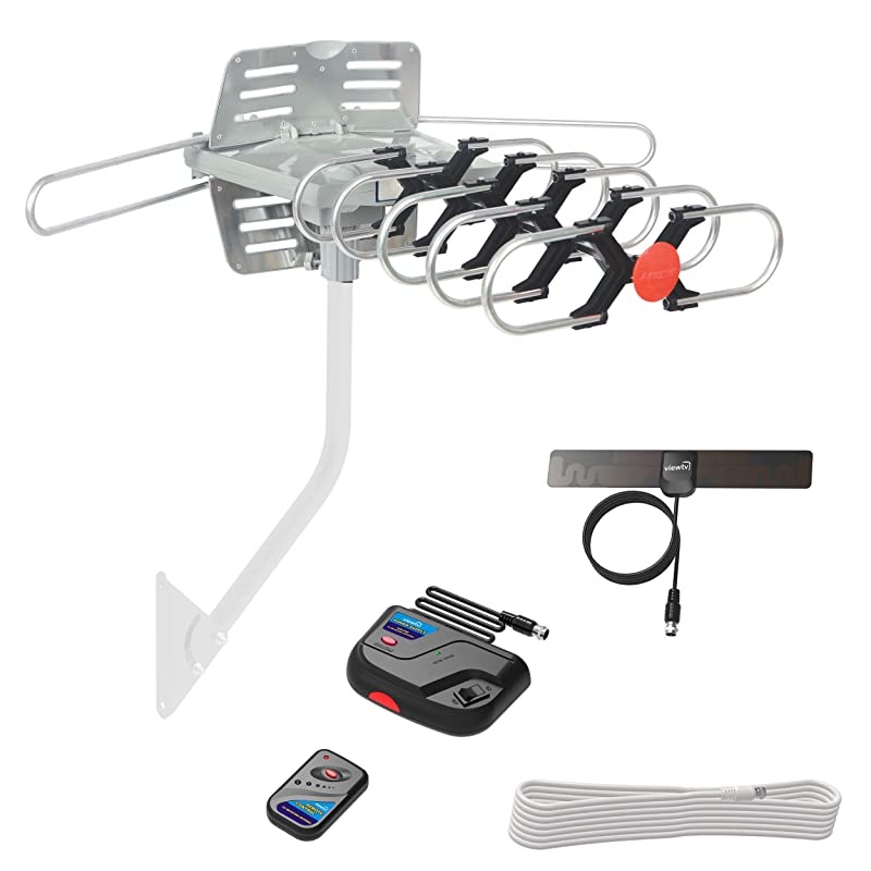 UPGRADED 2020 Version Outdoor Amplified Digital HDTV Antenna up to 150 Mile Range Motorized 360&deg; Rotation New Wireless Remote Control Free Mini Indoor Antenna