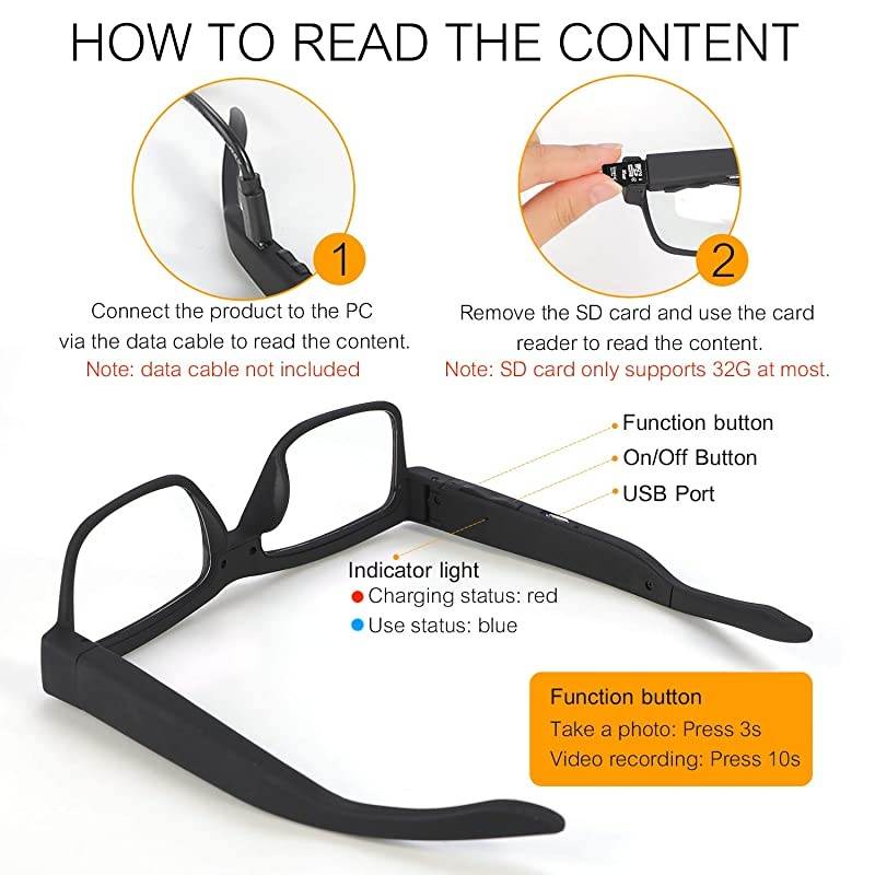 Glasses 1080P SVWSUN Video Glasses Wearable Use for Indoor and Outdoor(Included 32G SD Card)