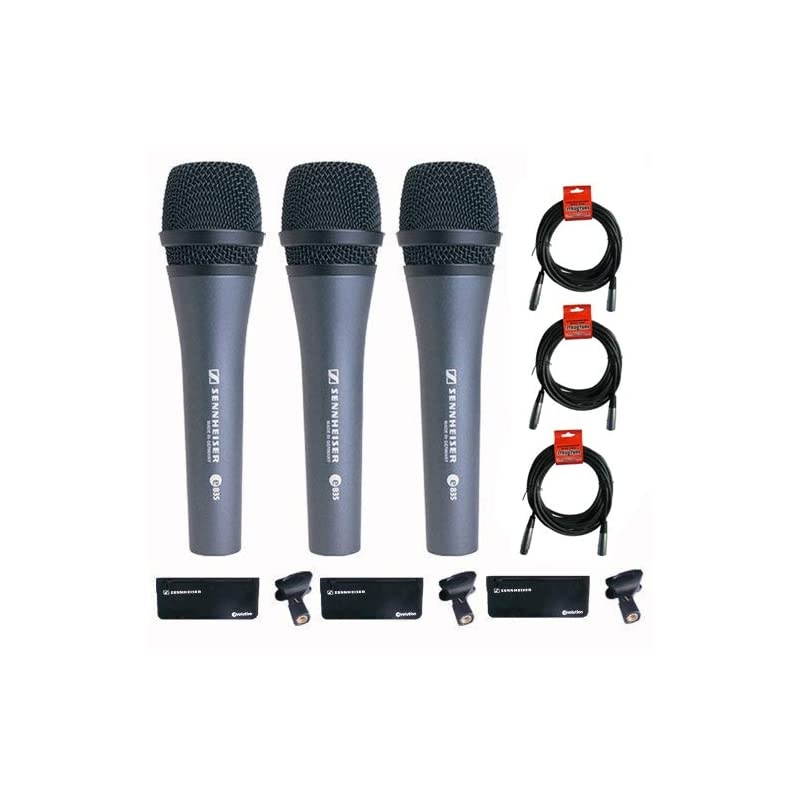 3x e 835 Wired Cardioid Handheld Dynamic Lead Vocal Stage Microphone with Clip - With 3x Pyle PPMCL15 15ft Symmetric Microphone Cable, XLR Female to XLR Male