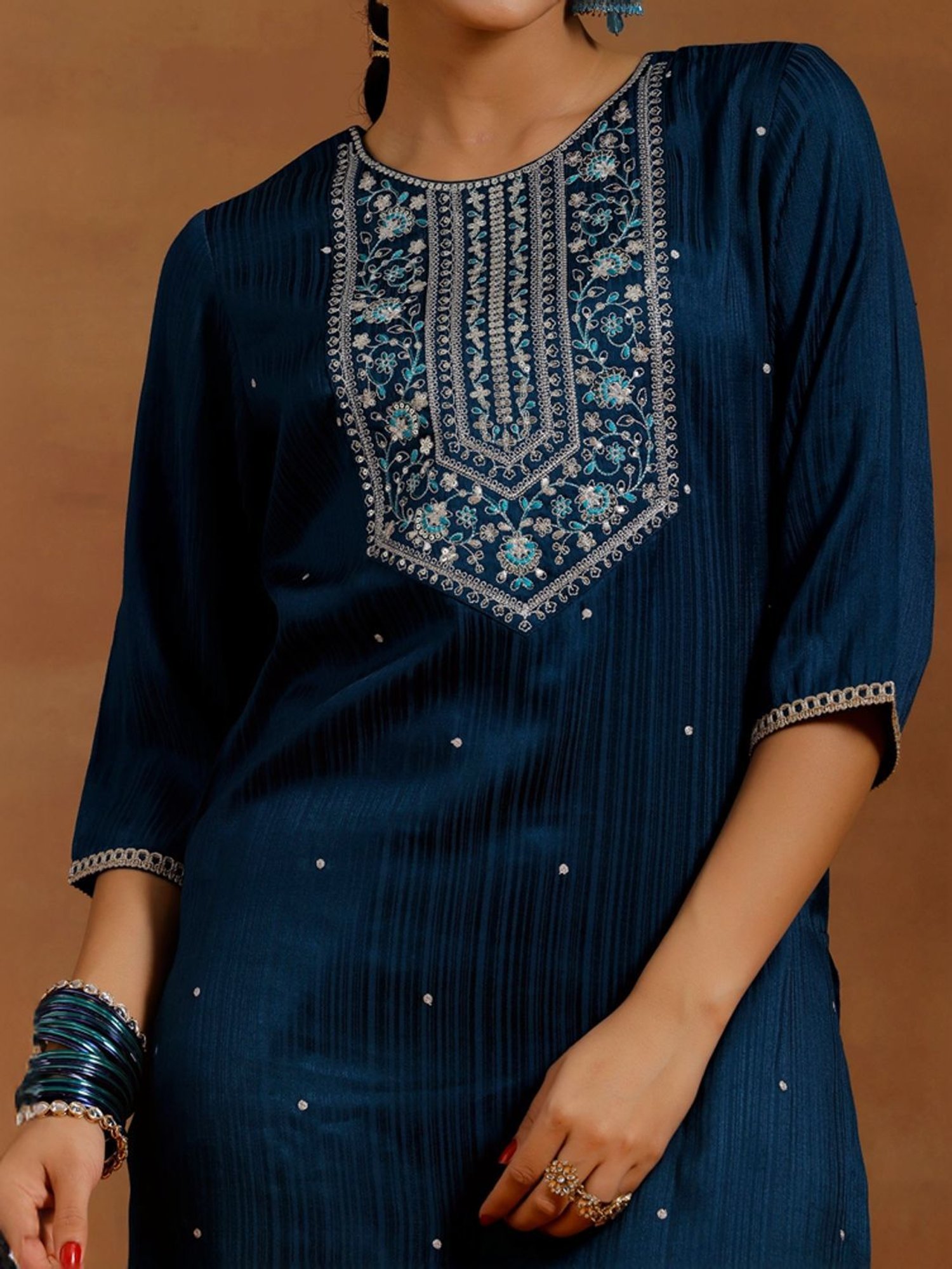 Libas Blue Embellished Kurta Pant Set