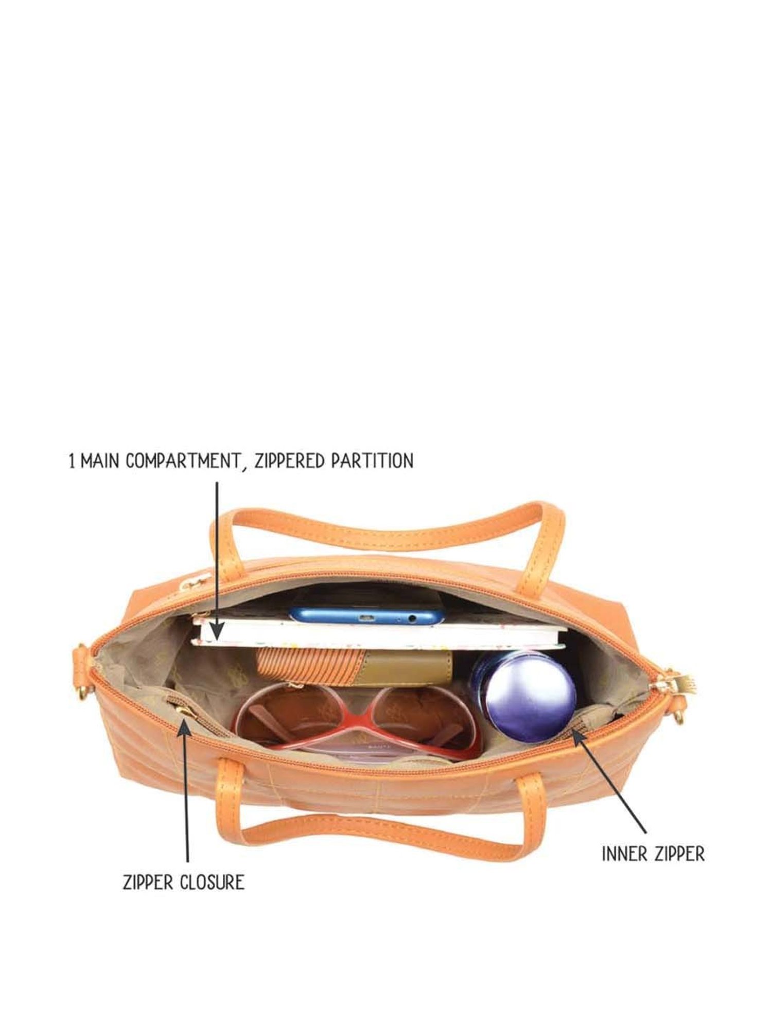 Baggit Orange Quilted Medium Tote Handbag