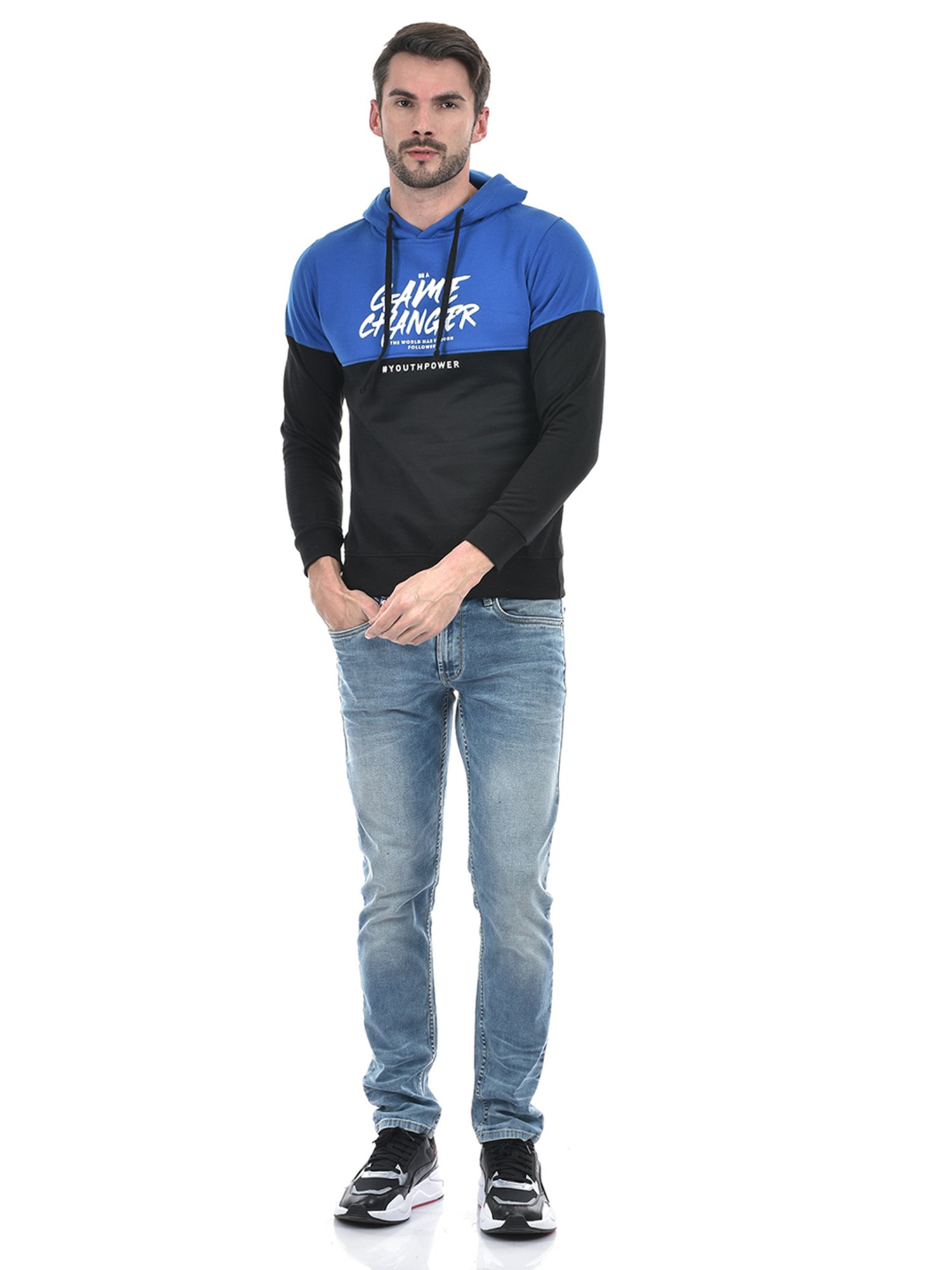 Integriti Blue & Black Regular Fit Hooded Sweatshirt
