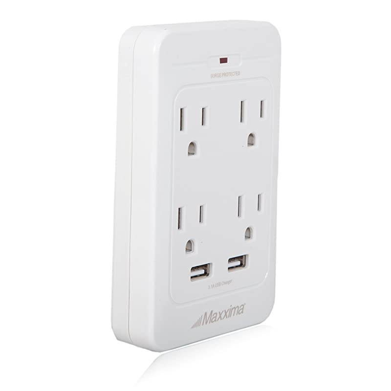 4 Outlet Dual USB Adaptor Plug Grounded 31A Port 800 Joules Surge Protector