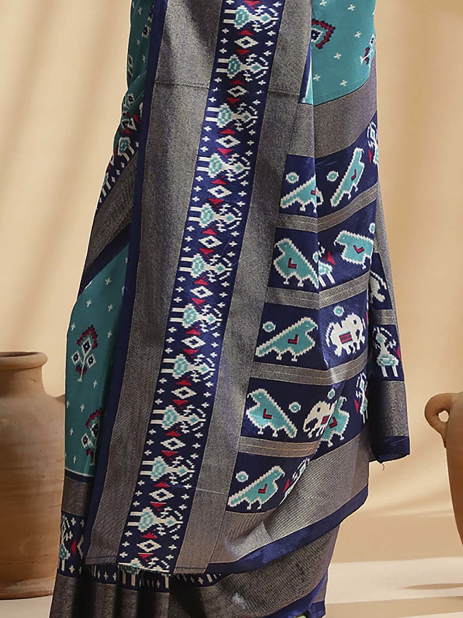 Saree Mall Blue Silk Printed Saree With Unstitched Blouse