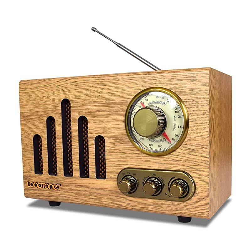 FM AM Radio Retro Wood Radio with Bluetooth Play Mp3 and Antenna Built in Speaker for Kitchen Living Room Office (Yellow)