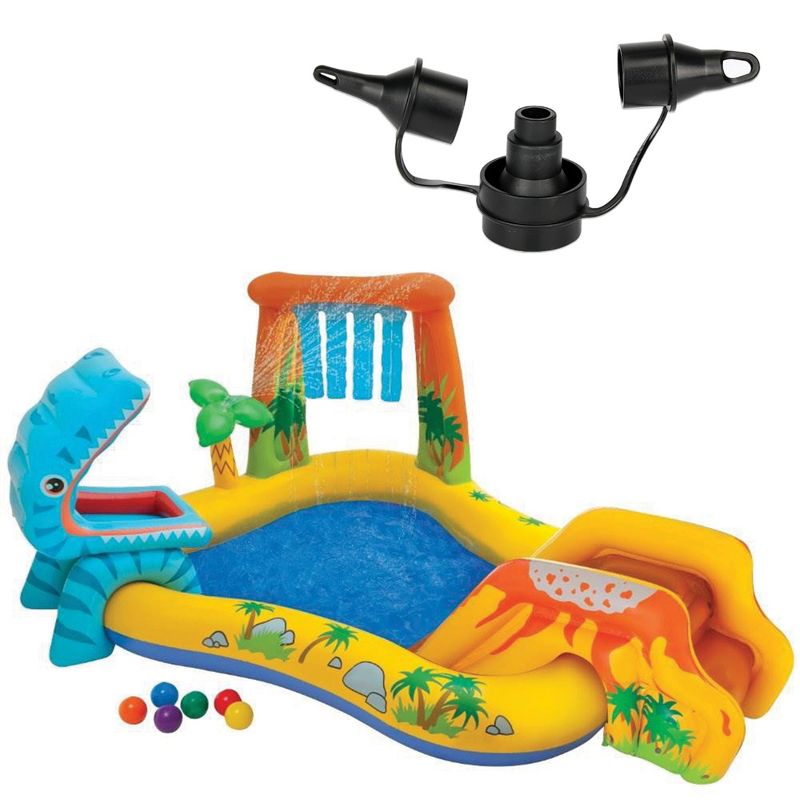 Intex 120V Electric Air Pump & Intex Inflatable Dinosaur Play Center Kids Pool