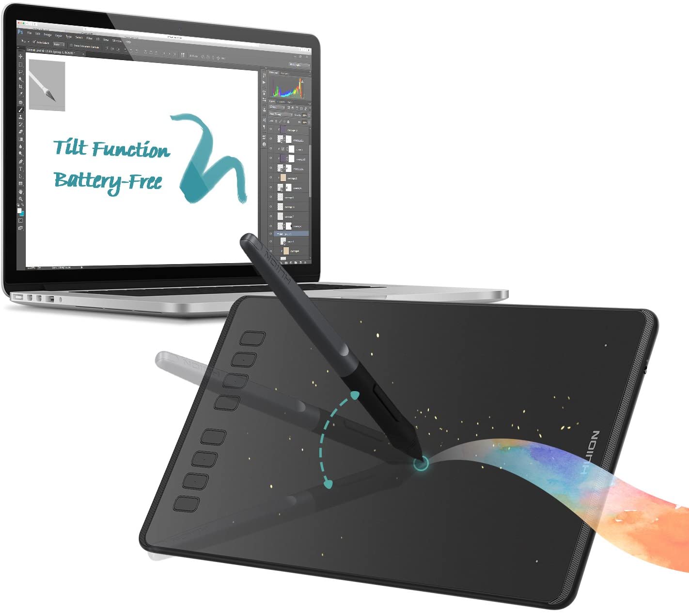 HUION Inspiroy H950P Drawing Tablets Digital Drawing Pad Computer Graphic Tablet, Tilt Feature Battery-Free Pen 8192 Pressure Sensitivity and 8 User-Defined Shortcuts