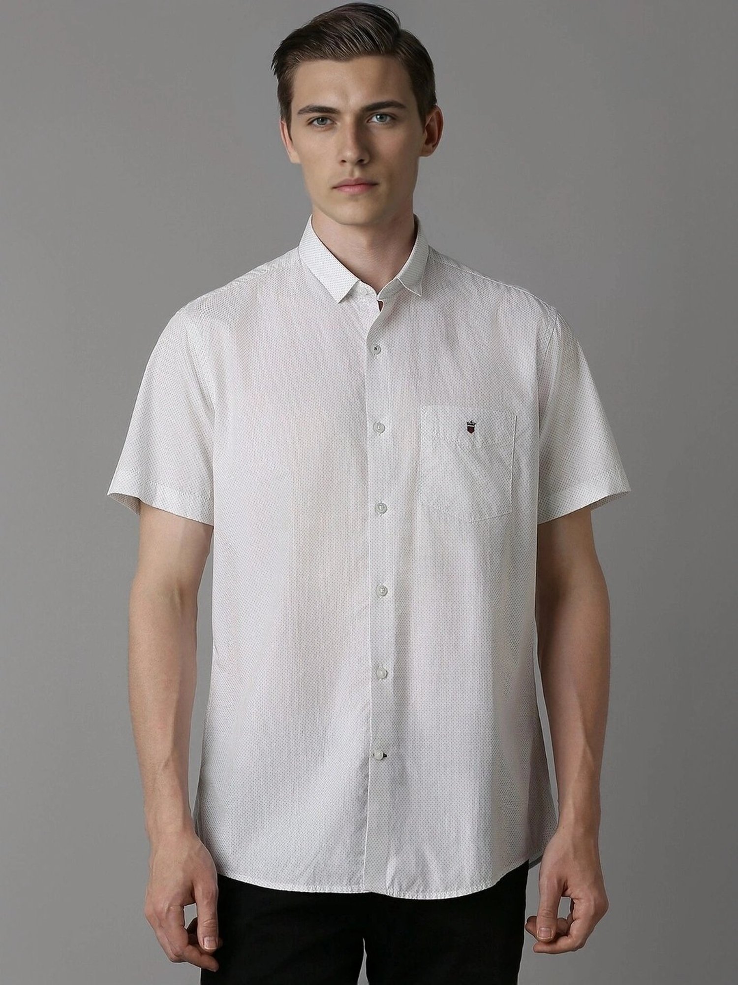 Louis Philippe White Cotton Slim Fit Printed Shirt