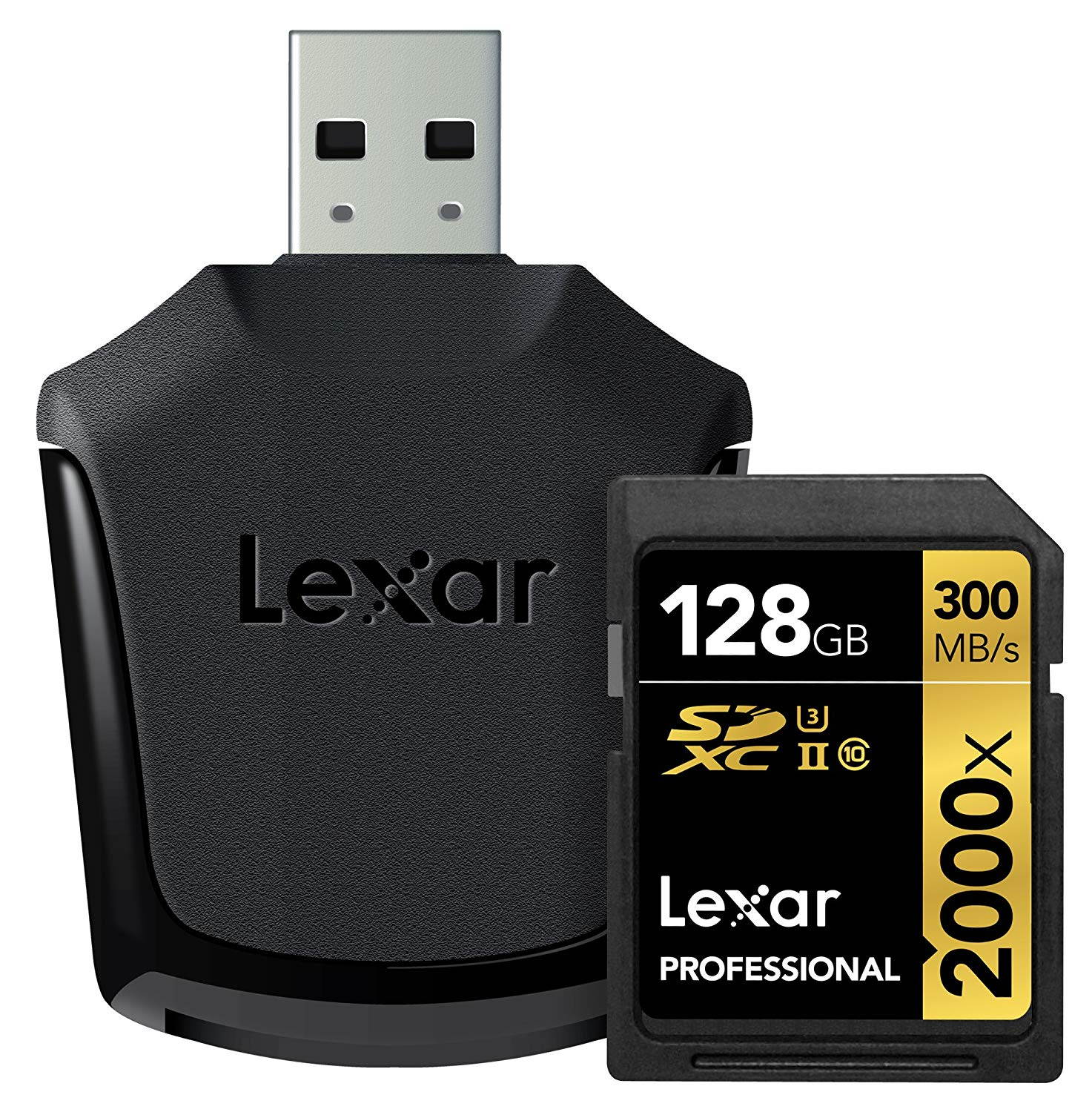 Lexar LSD128CRBANZ2000R CYU 128GB 17p SDXC 2000x r300MB/s w260MB/s Class 10 UHS-II U3 V90 4K Professional Secure Digital Extended Capacity Card w/ SD Reader Retail