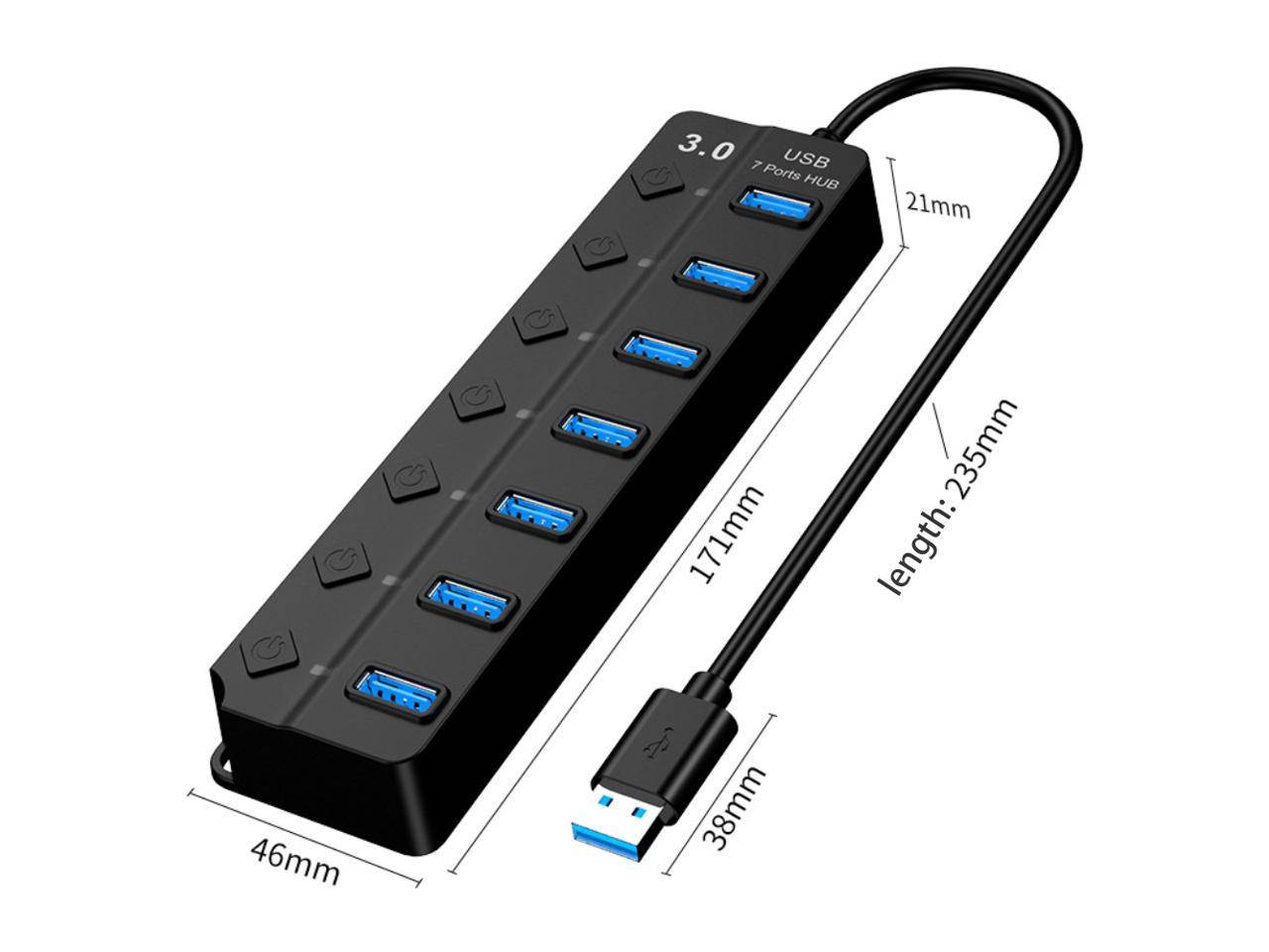 10pcs*Powered USB Hub 3.0, Vicabo 7-Ports USB Data Hub Splitter with One Smart Charging Port and Individual On/Off Switches Power LED and 5V Power Adapter black
