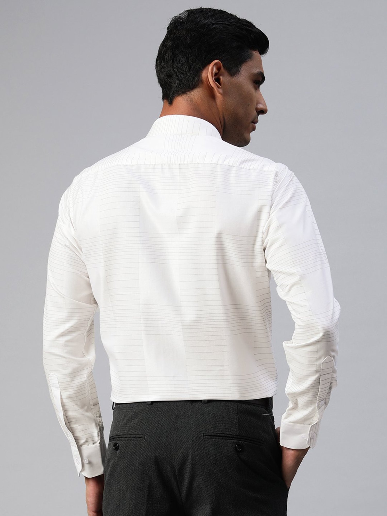 ManQ White & Black Regular Fit Striped Shirt