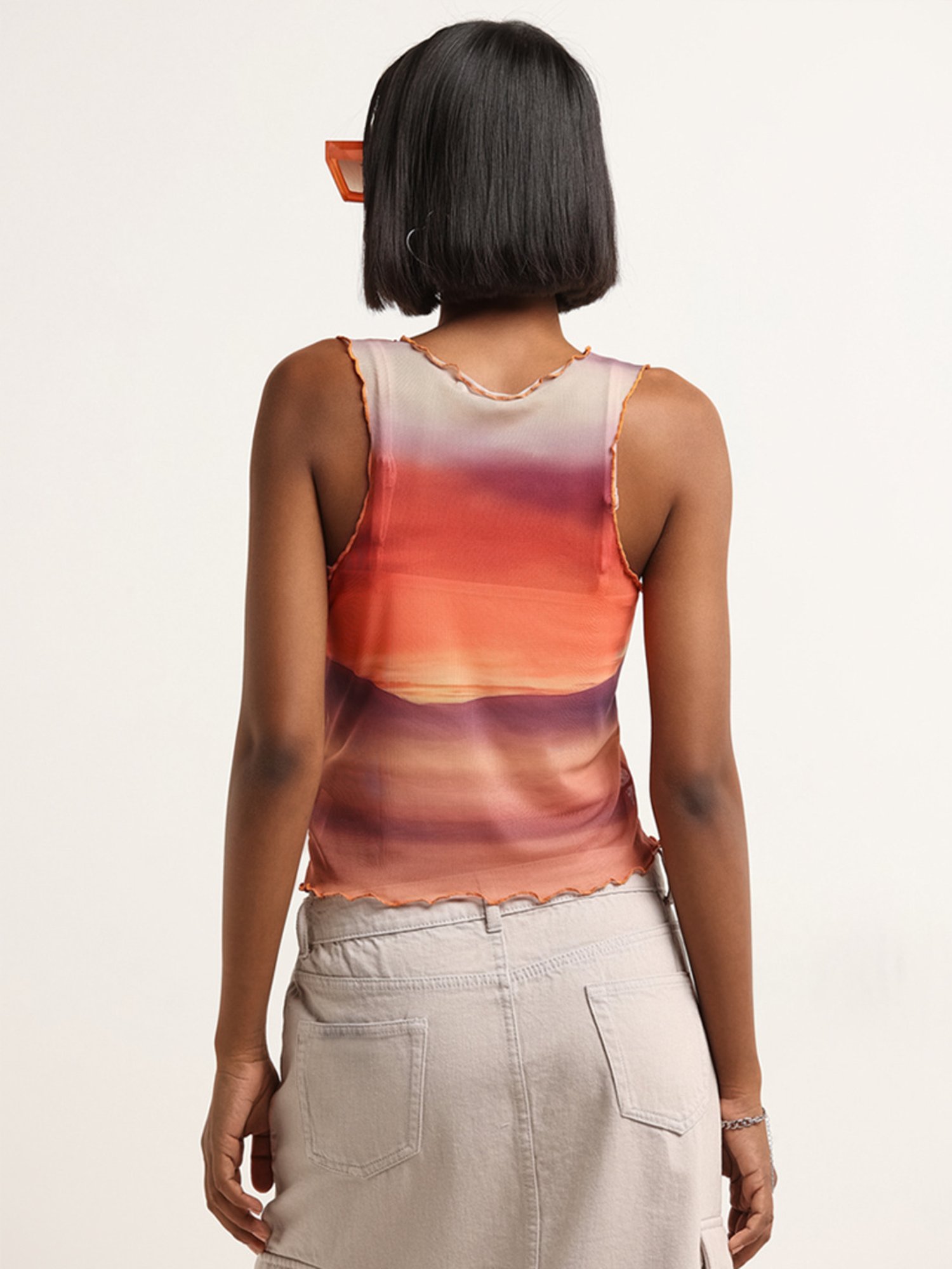 Nuon by Westside Orange Mesh Crop Top