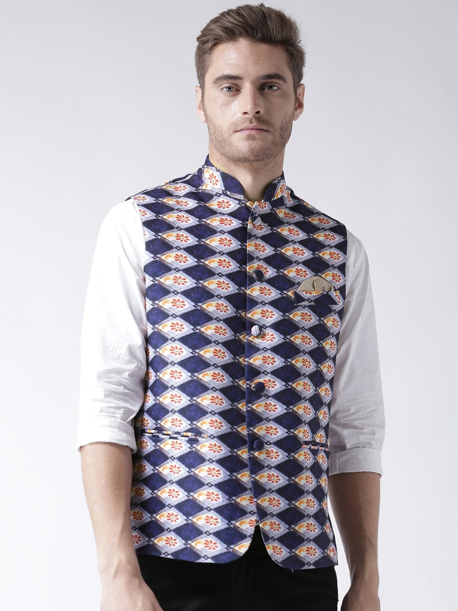 Hangup Plus Multicolor Regular Fit Printed Nehru Jacket