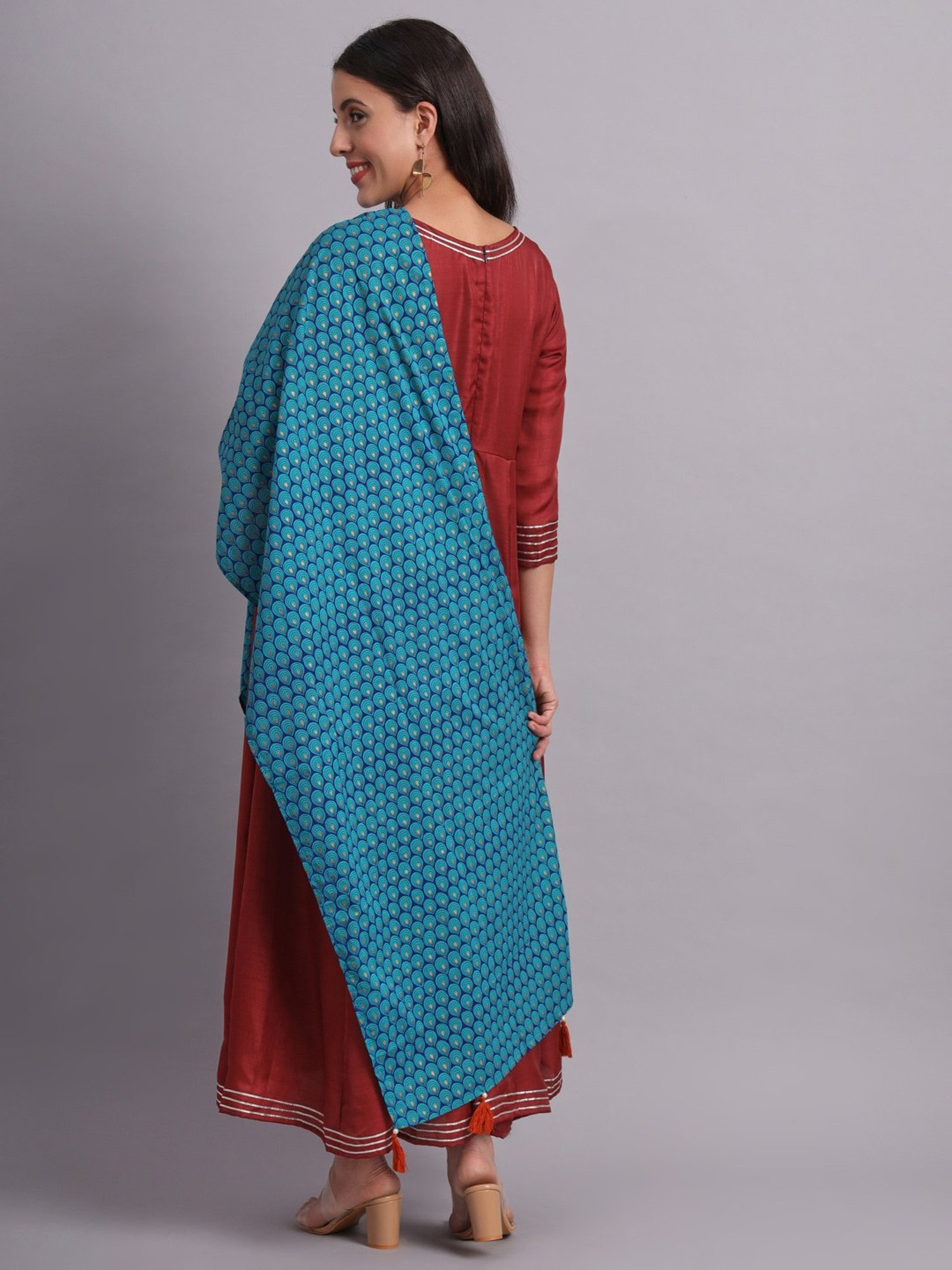DECKEDUP Blue Printed Dupatta