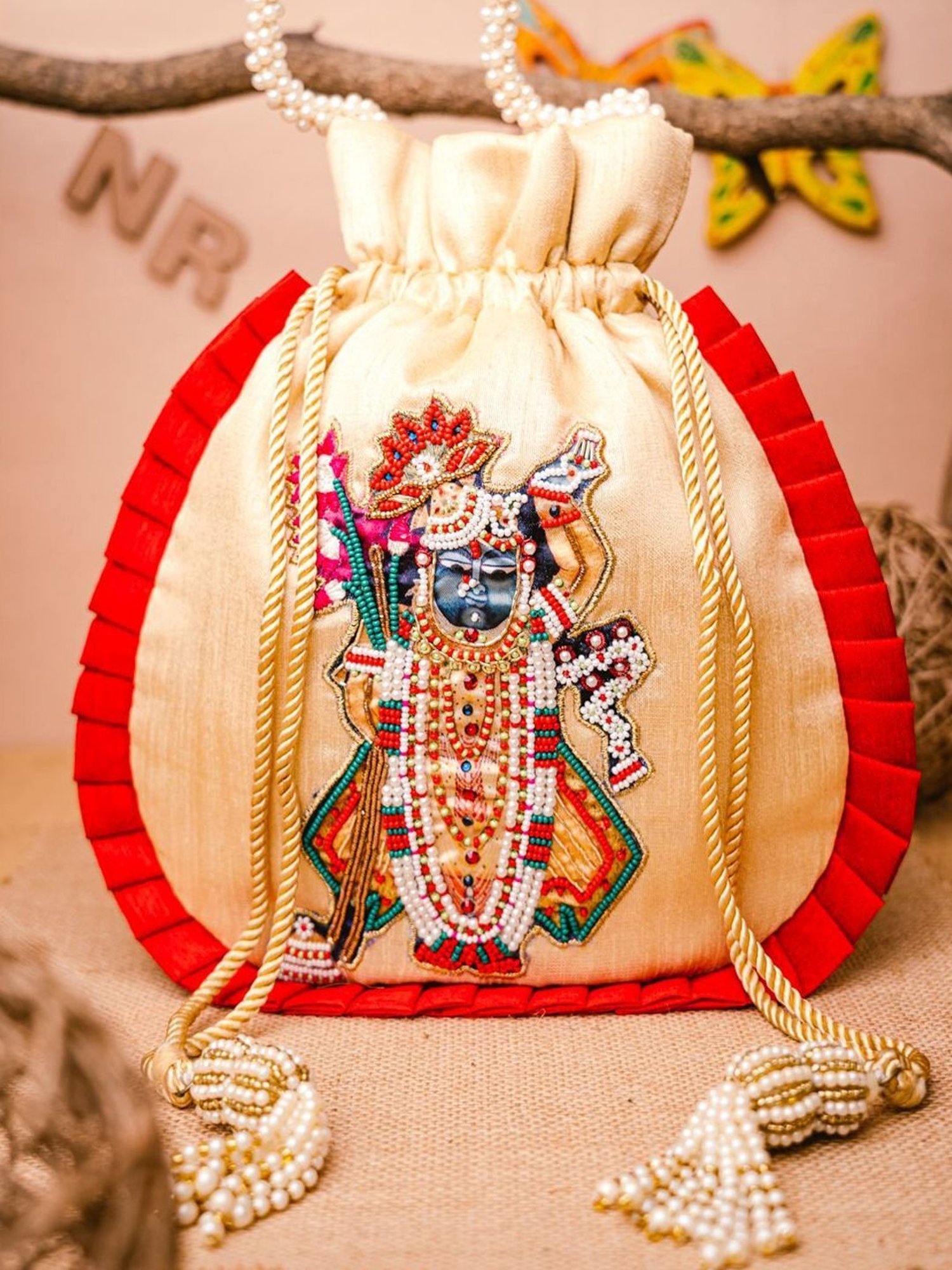 NR by Nidhi Rathi Beige Embellished Potli