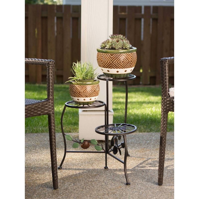 10.1" Indoor/Outdoor Iron Country Apple Plant Stand Black - Zings & Thingz