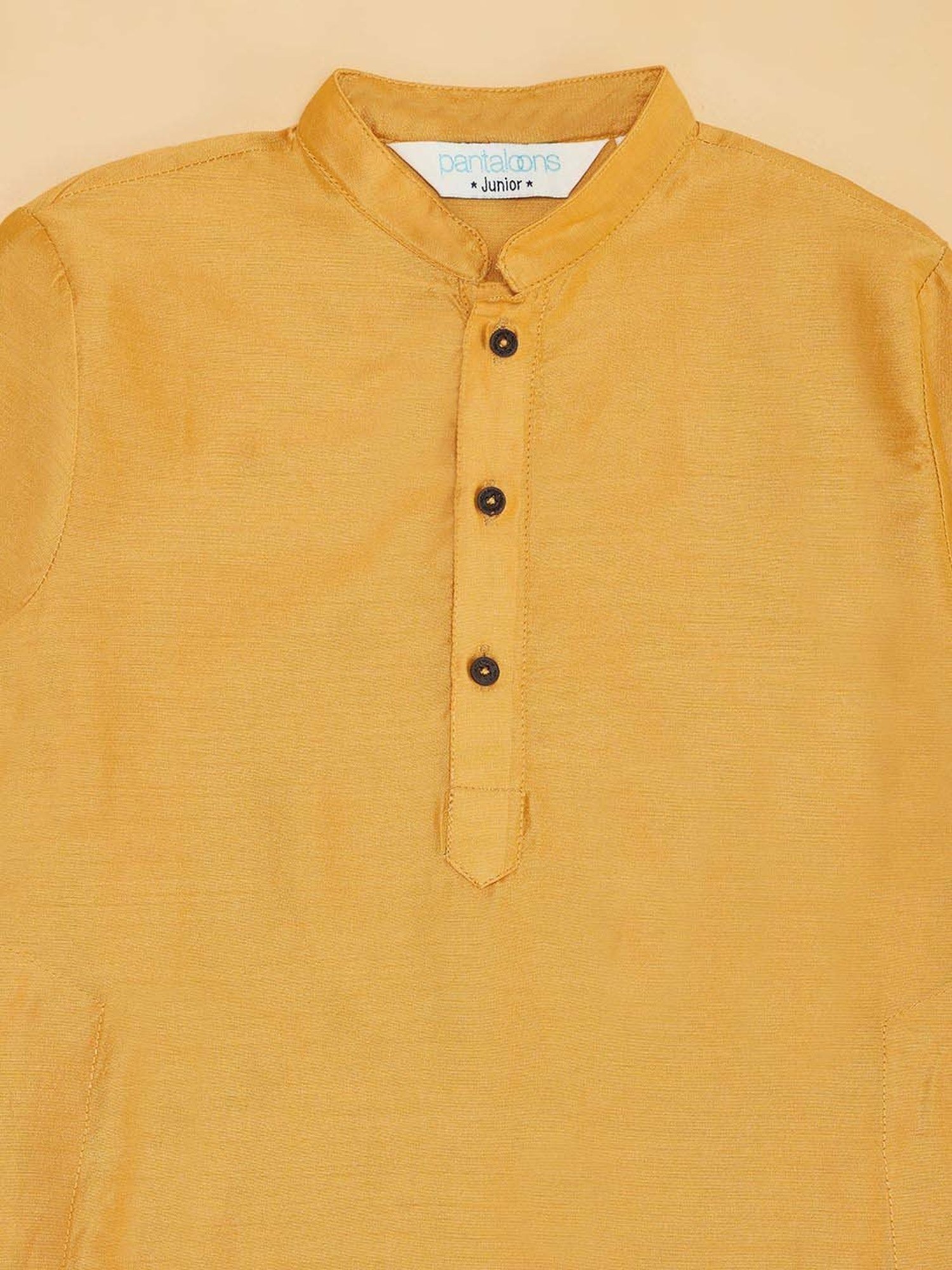 Indus Route by Pantaloons Boys Honey Mustard Solid Full Sleeves Kurta Sets