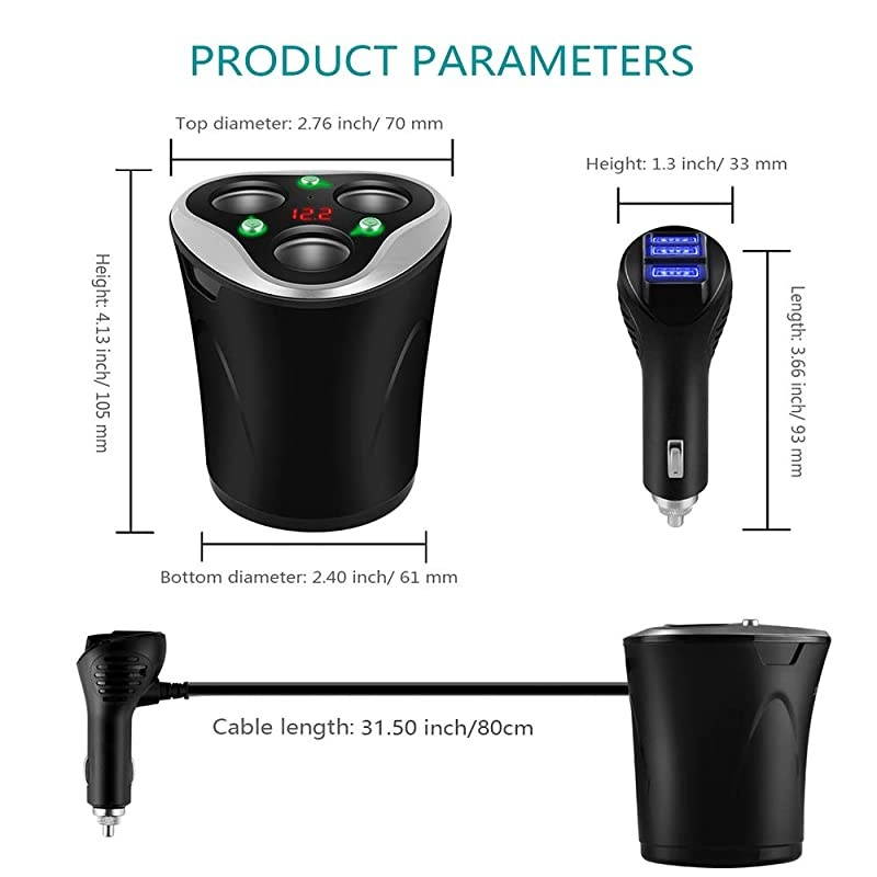 3 Socket Cigarette Lighter Splitter Power Adapter + 3 USB Car Charger 120W 12V24V DC Outlet with Volt Meter OnOff Switch for Cell Phone GPS Dash Cam amp All Electronic Devices Black