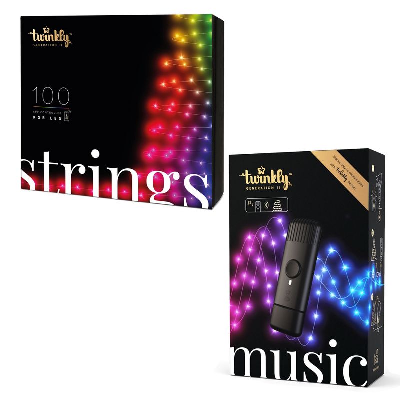Twinkly 100 LED RGB Multicolor 26 ft Decorative String Lights, Bluetooth & WiFi Bundle with Music Dongle USB-Powered Light Effects Music Player