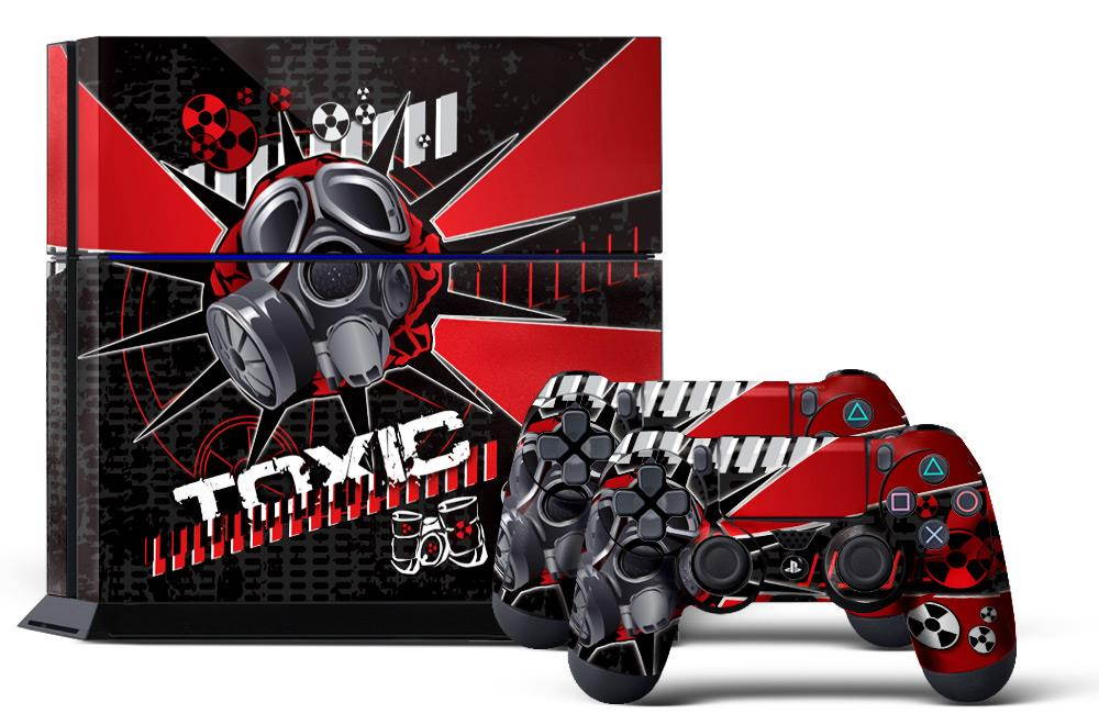 Sony PS4 PlayStation 4 Console Skin plus 2 Controller Skins -  Toxicity Red