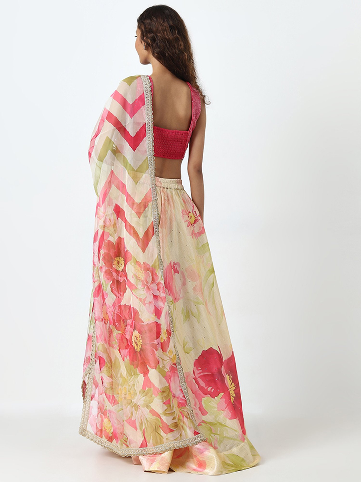 Vark by Westside Pink Embellished Top, Skirt and Dupatta Set