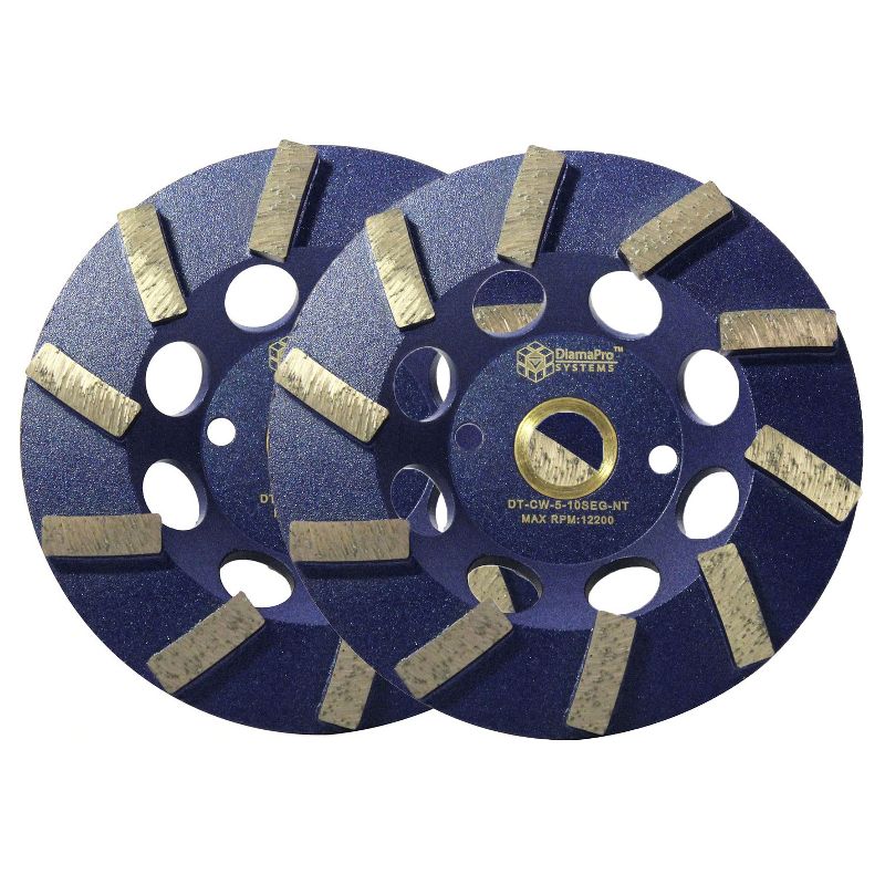 DiamaPro Systems Non Threaded 5 Inch 10 Segment Turbo Concrete Grinding Cup Wheel for Grinding, Leveling, & Removing Glue/Coating (2 Pack)