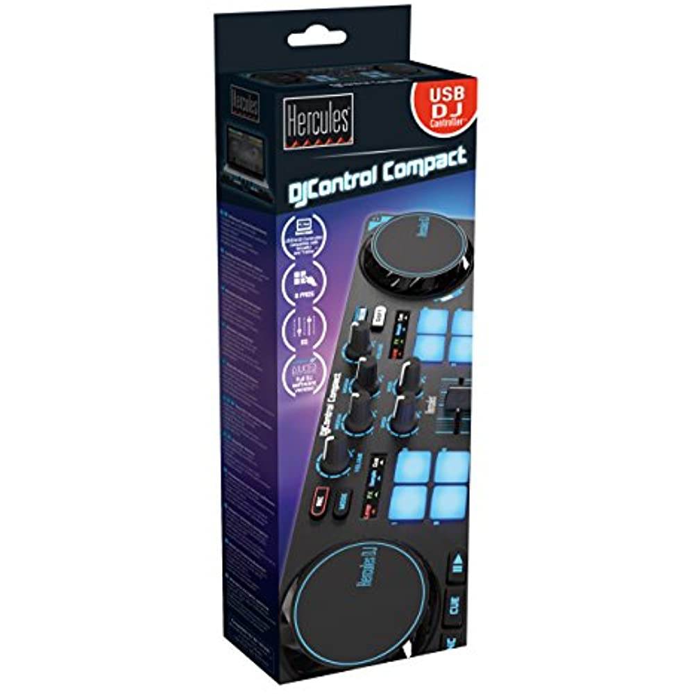 Hercules 4780843 DJControl Compact super-mobile USB Controller with 8 Trigger Pads and 2 Virtual Turntable Decks