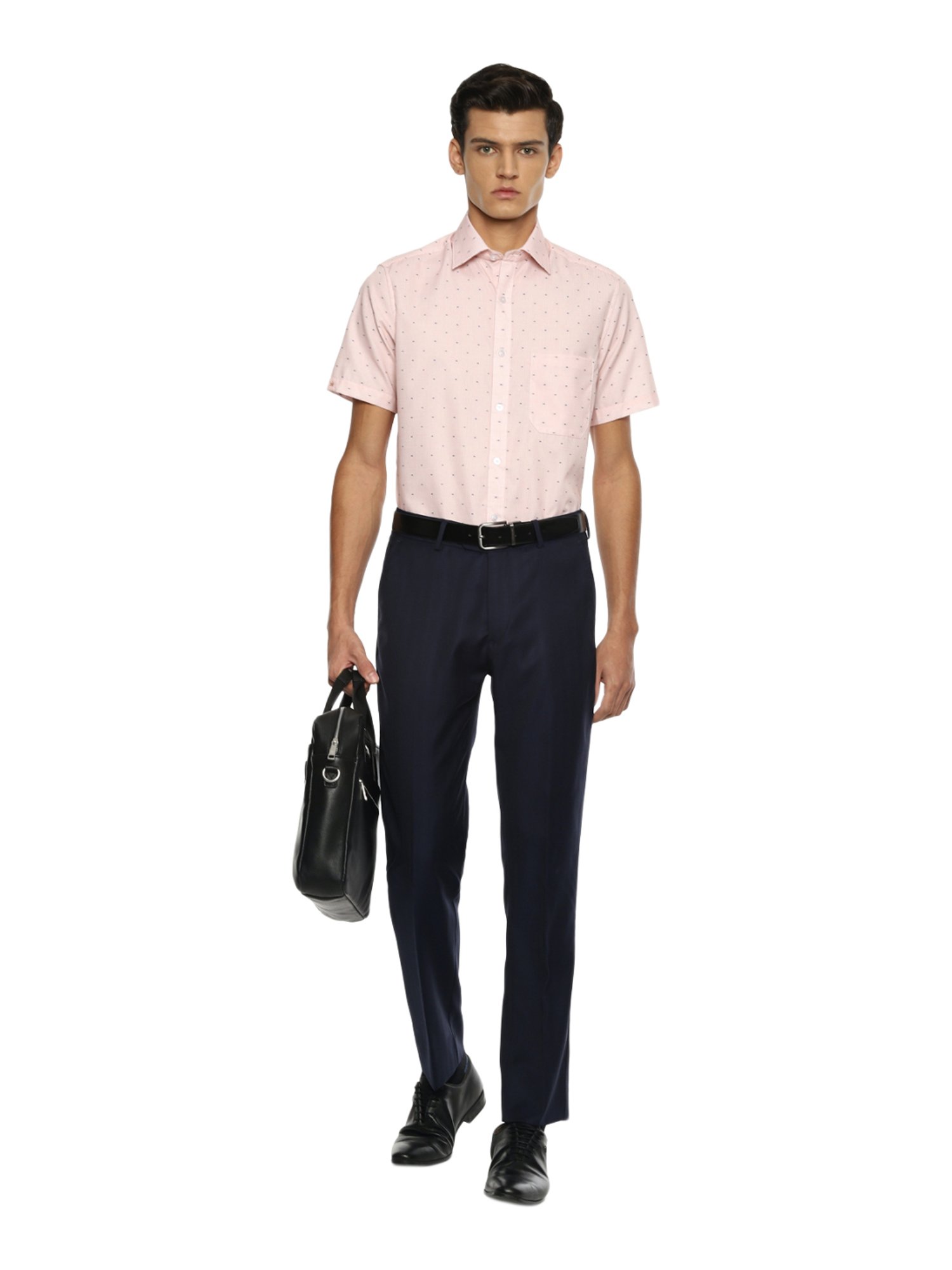 Louis Philippe Gods & Kings Navy Slim Fit Striped Flat Front Trousers