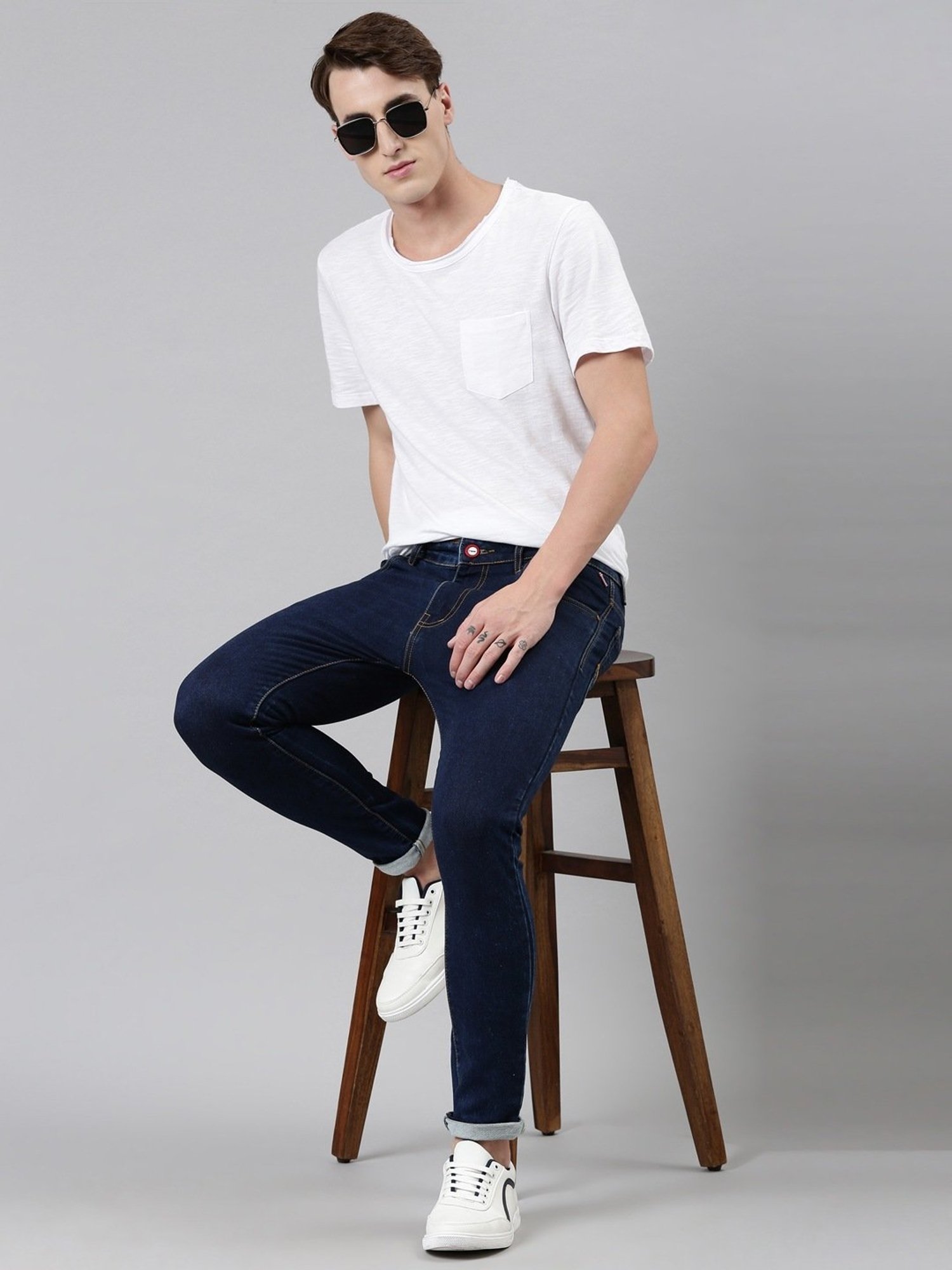 CINOCCI Blue Cotton Slim Fit Jeans
