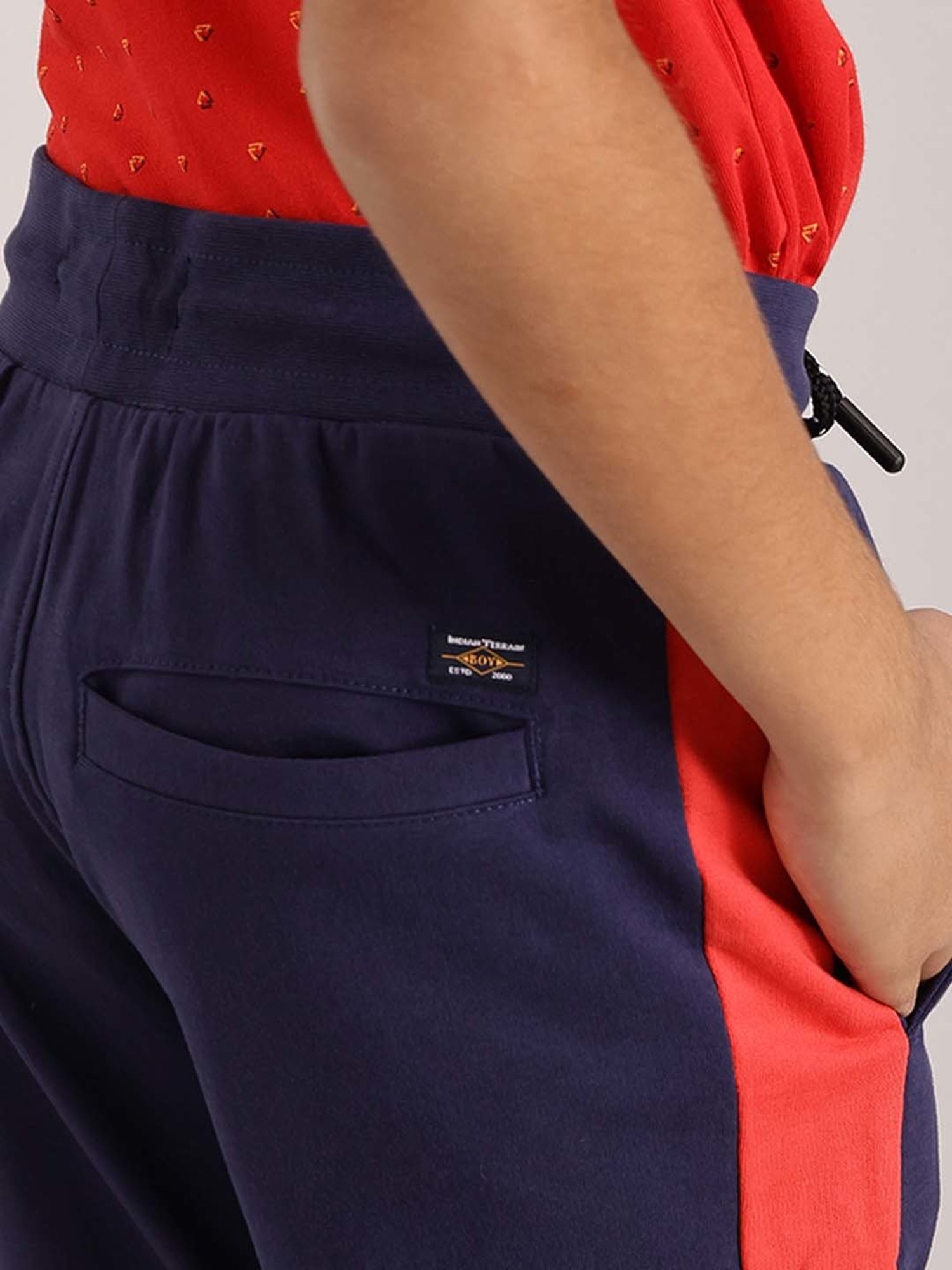 Indian Terrain Kids Navy Cotton Color Block Joggers