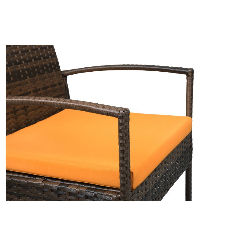 4pc Wicker Teaset - Dark Brown with Orange Cushions - Thy Hom