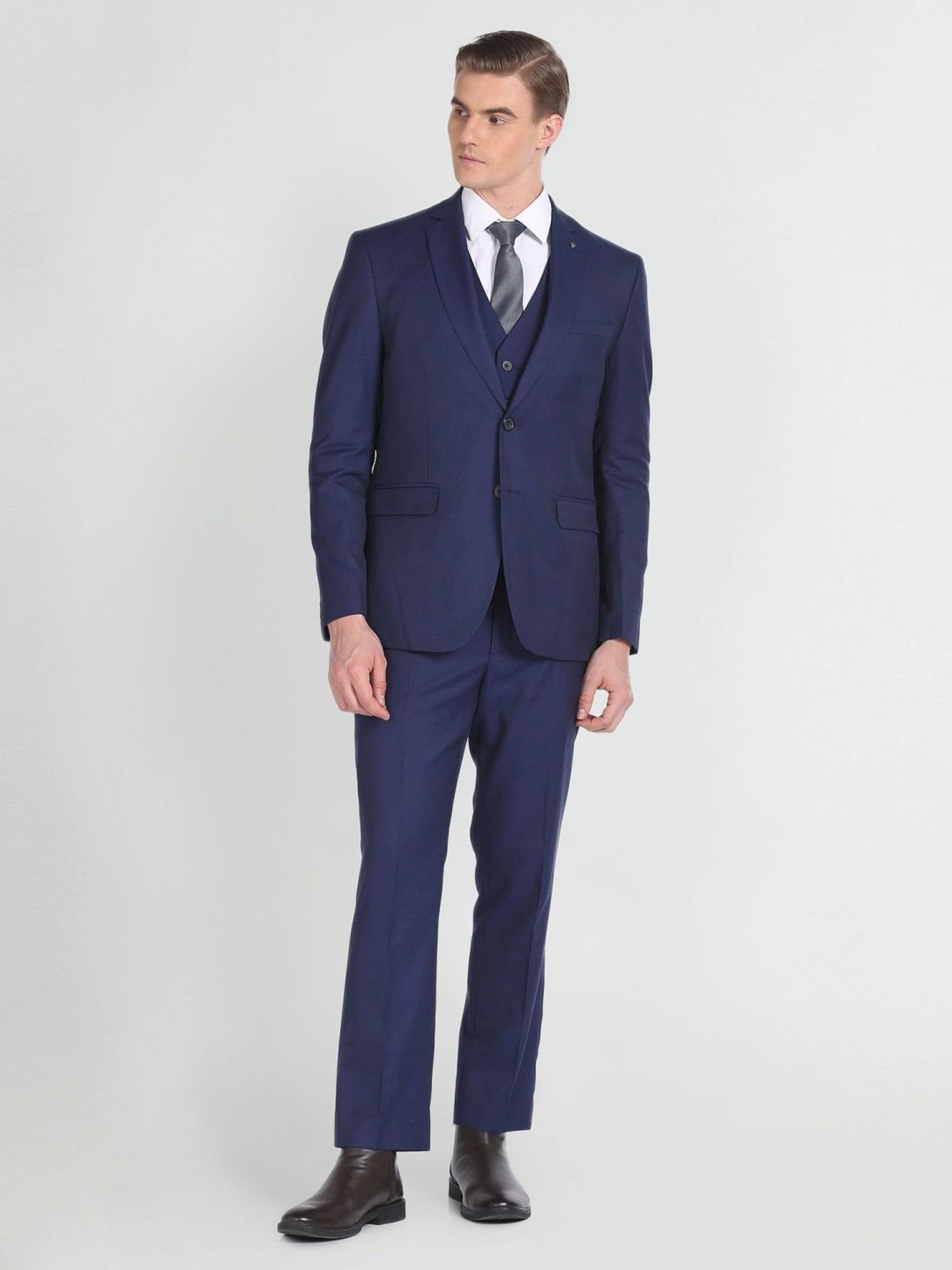 Arrow Navy Slim Fit Self Pattern Three Piece Suits