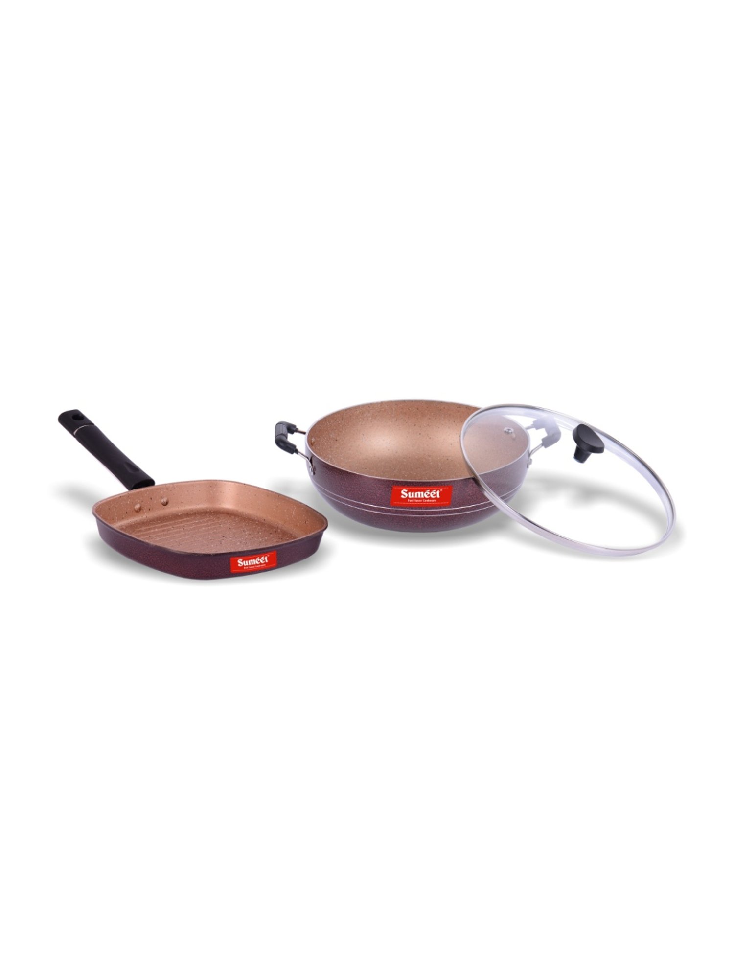 Sumeet Nonstick Granite Finish 2pc SPLENDOR Cookware set (Grill Pan + Kadhai With Glass Lid-2.5 Ltr)