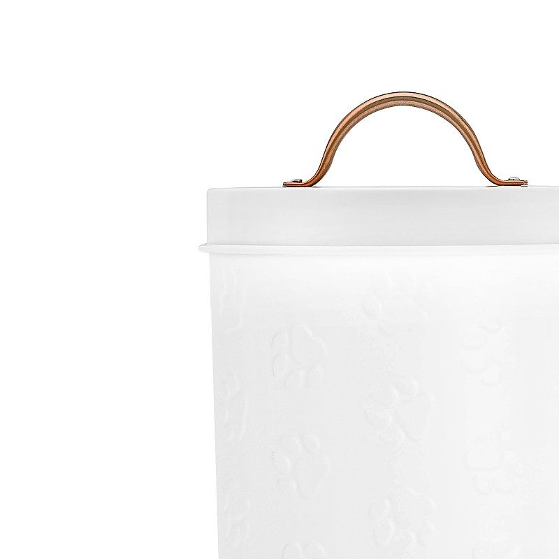 Amici Pet Puppy Paws White Metal Food Canister, Small, 64oz