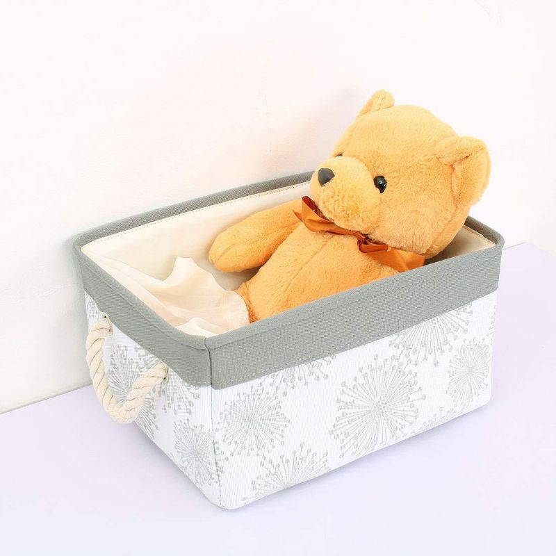 uxcell Storage Cube Bin with Durable Cotton Handle, Collapsible Canvas Fabric Key Toy Storage Basket 14.2" x 10.2" x 6.7" Gray Gypsophila Pattern