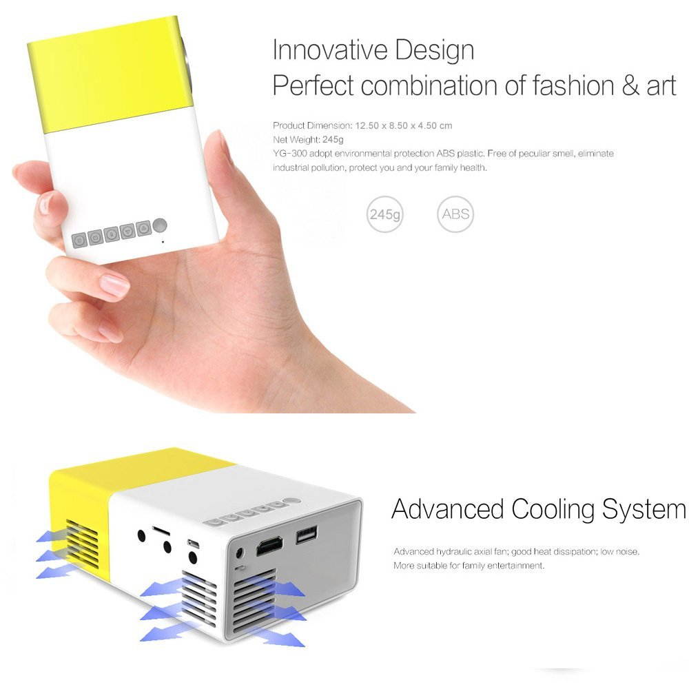 Blueskysea Protable YG300 Mini LED Projector 400-600LM Audio 320x240P HDMI USB AV SD Input Home Media Player
