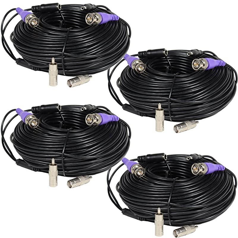 4 Pack 150ft PreMade AllinOne Video Power Security Camera Extension Cables with BNC RCA Connector for HDCVI HDTVI AHD 960H 720P 960P CCTV Surveillance Camera DVR System CBHD1504 B8O