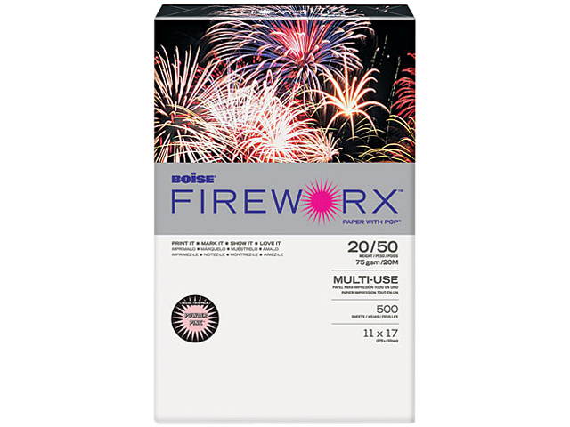 Boise FIREWORX Colored Paper, 20lb, 11 x 17, Powder Pink, 500 Sheets/Ream