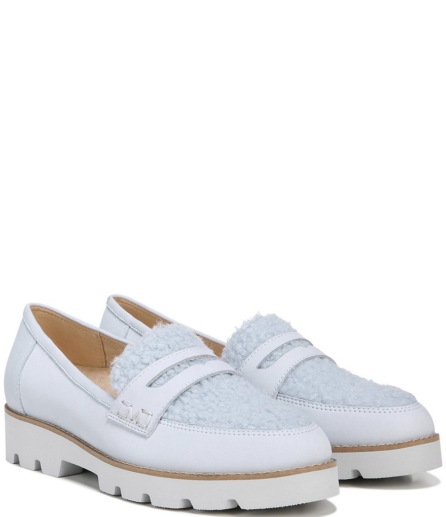 Vionic Cheryl Leather And Faux Curly Shearling Lugged Sole Penny Loafers