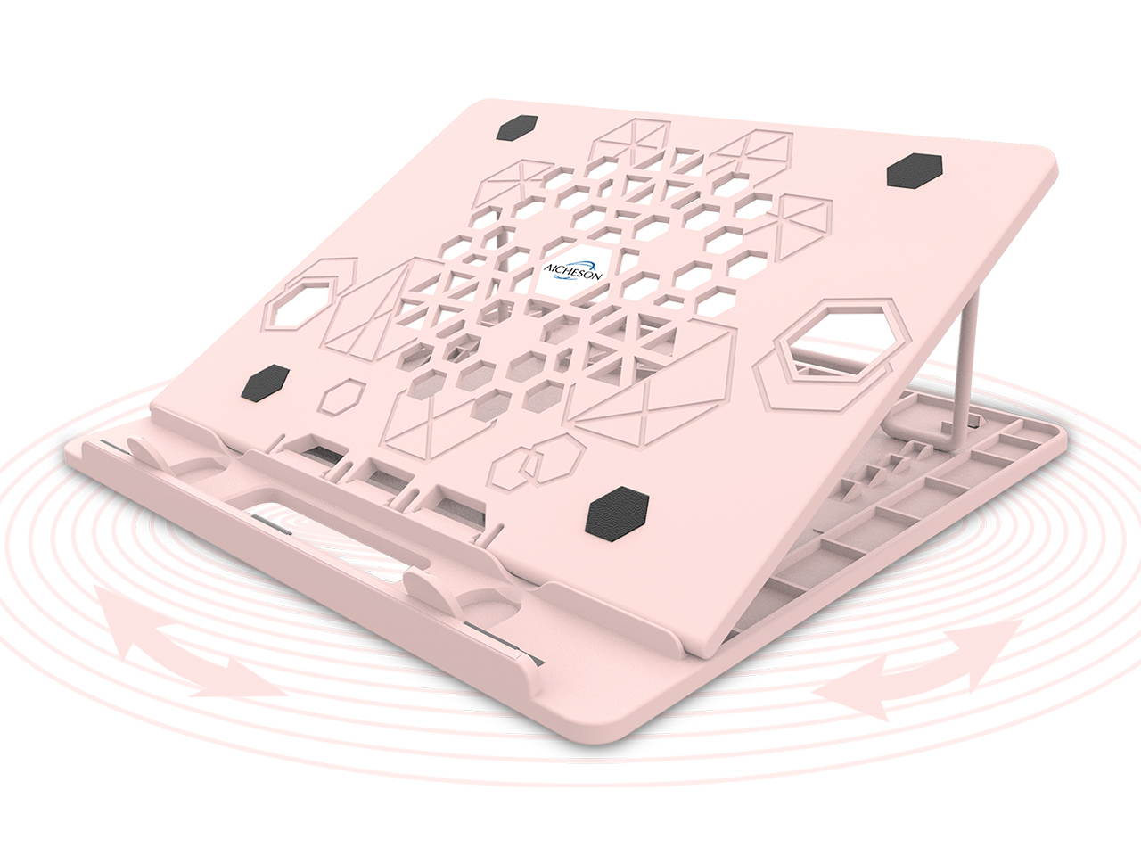 AICHESON 360&deg; Swivel Laptop Stand, Adjustable Height Portable Laptops Riser, Ergonomic Ventilated Rotatable Laptop Computer Holder Base, Pink