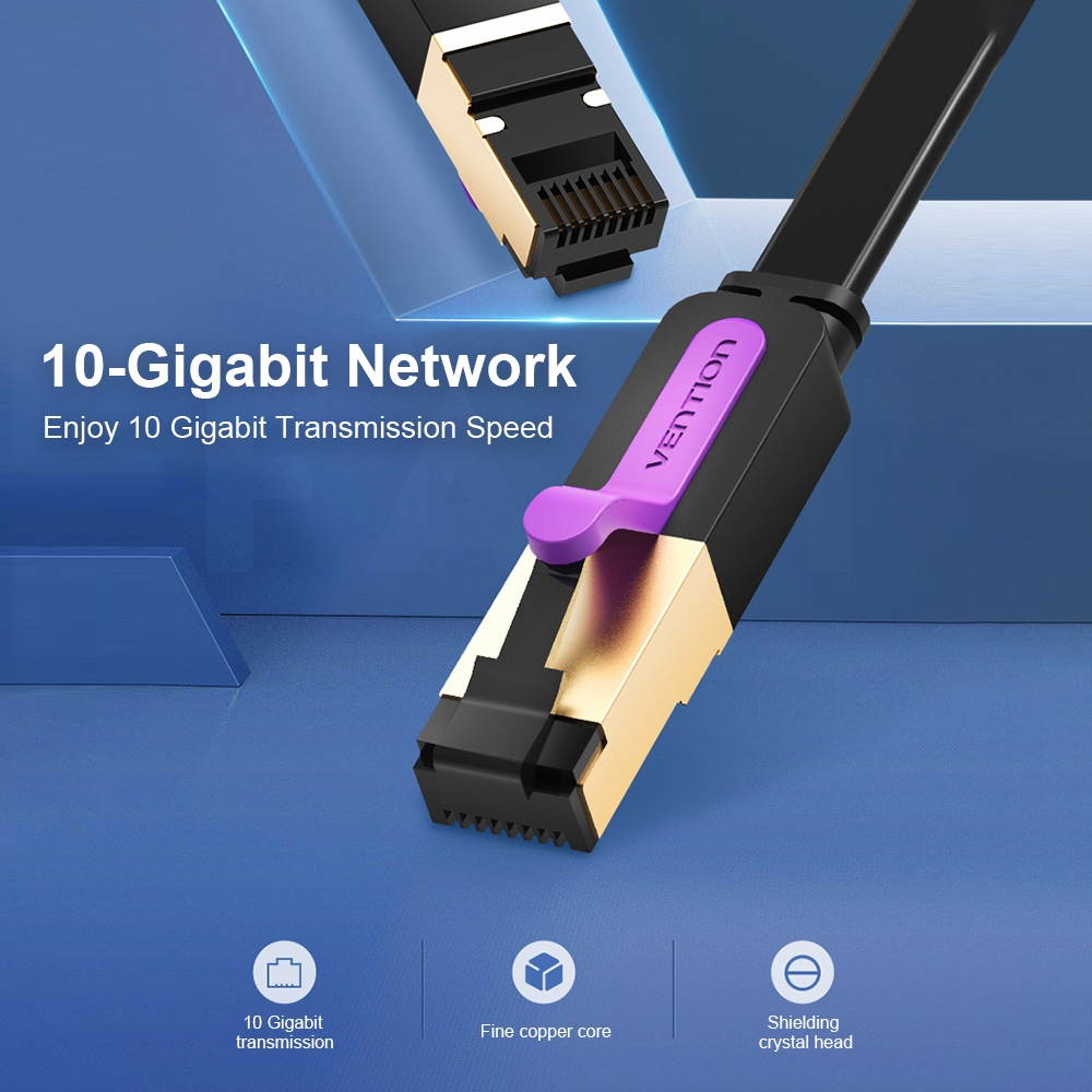 VENTION Cat 7 Ethernet Cable 10 Gigabit Fast Speed Flat Network Cable RJ45 LAN Cable for Home Business 3m/9.84ft