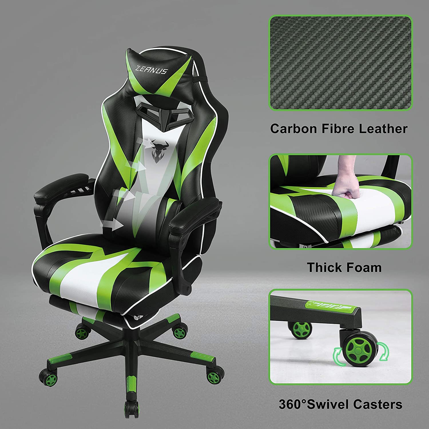 Zeanus Pink Ergonomic Gaming Chair for Girl, Gaming Chair with Footrest, Gaming Chair for Adults, High Back Racing Chair, Computer Chair with Massage, E-Sports Gamer Chair, Big and Tall Gaming Chair