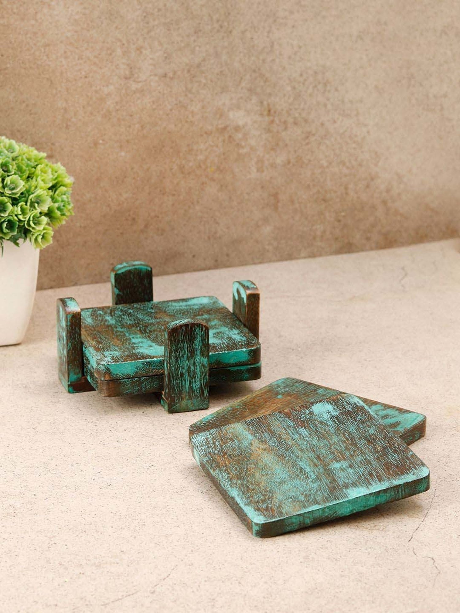 Karo Tapi Printed Multicolor Wood Coasters - Set of 6