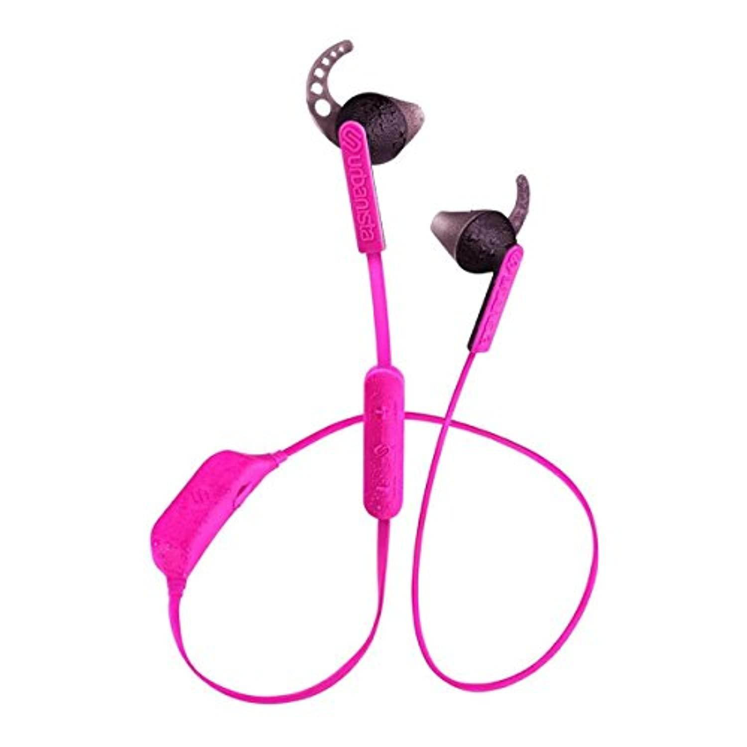 urbanista boston wireless bluetooth sport earphones headset with mic and volume control, pink panther/pink