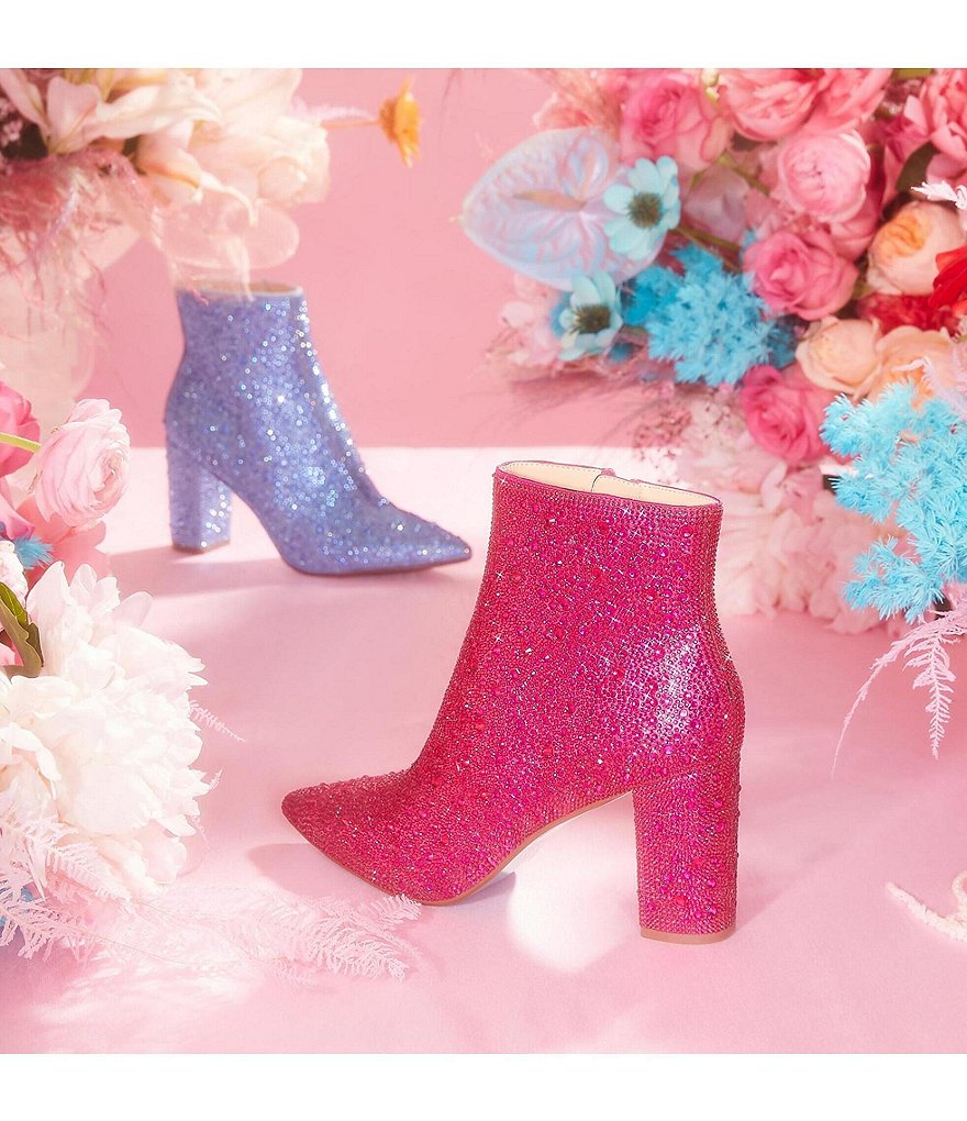 Blue by Betsey Johnson Cady Rhinestone Embellished Block Heel Booties