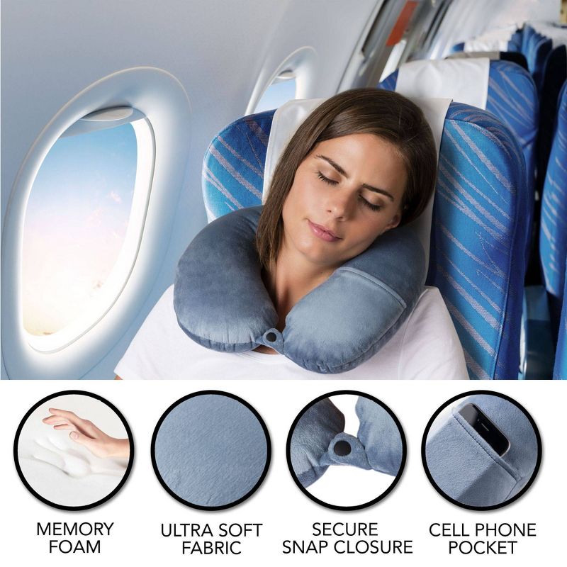 Brookstone Charcoal-Infused Memory Foam Travel Neck Pillow - Blue