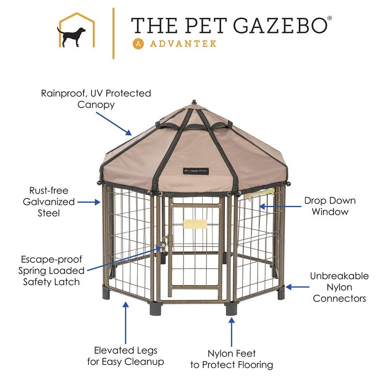 Advantek 3 Foot Portable Indoor Outdoor Galvanized Steel Pet and Dog Gazebo with Weatherproof Reversible Cover