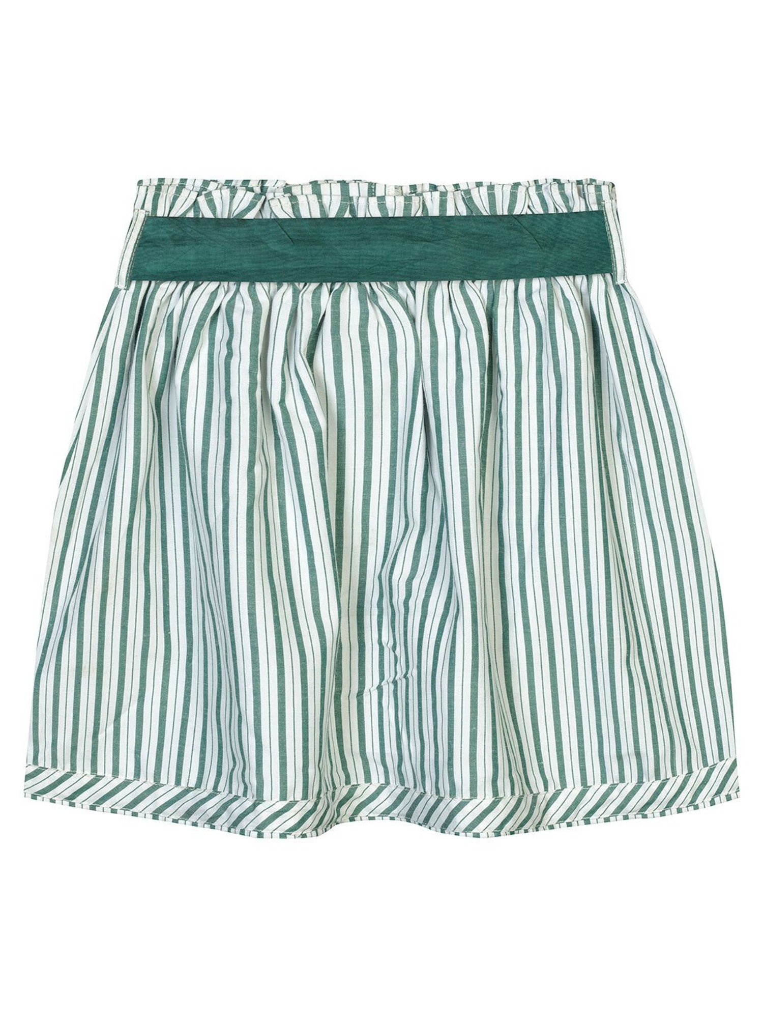 Budding Bees Kids Green & White Striped Skirt with Ribbon Belt