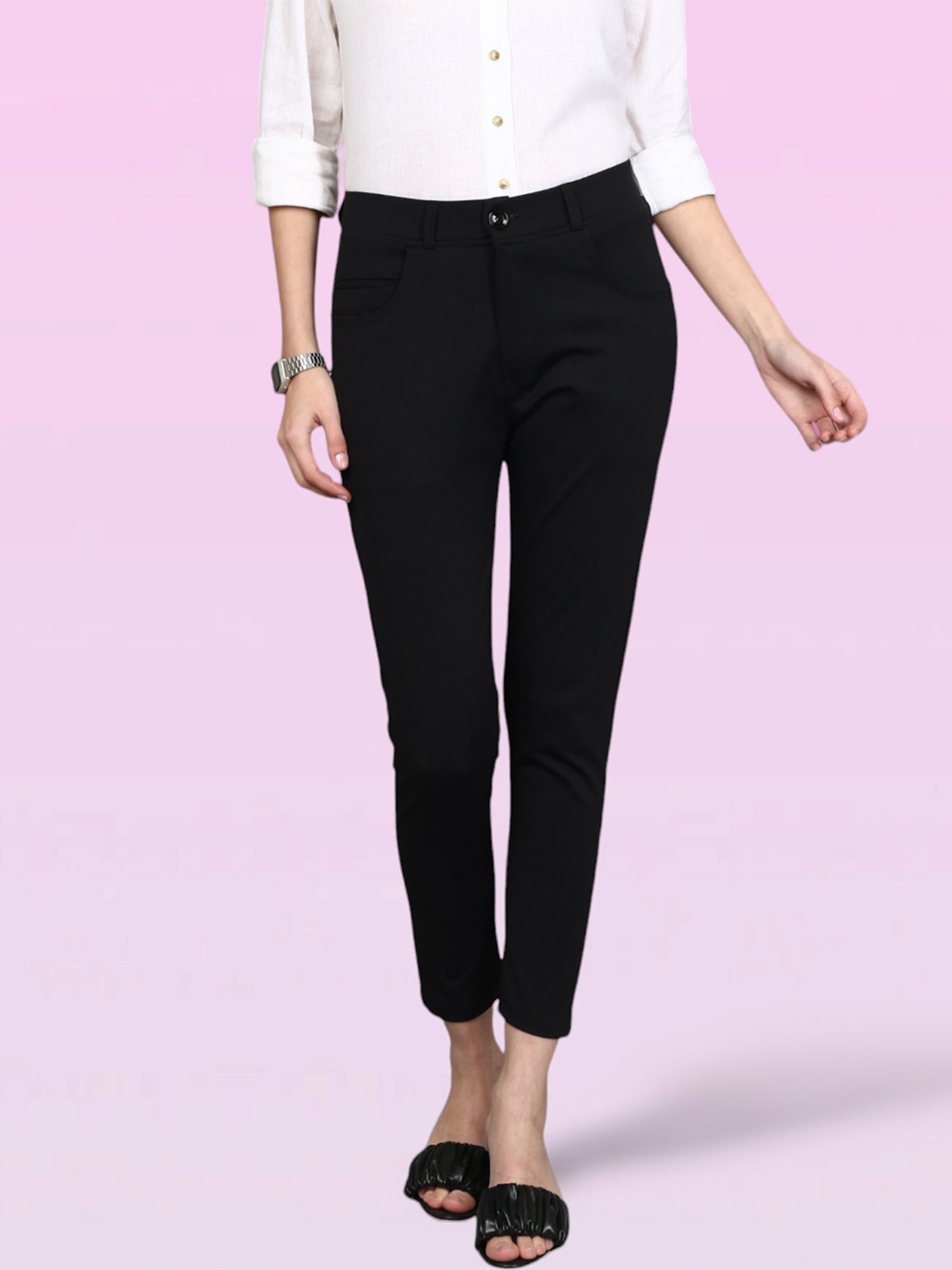 FITHUB Black Slim Fit High Rise Trousers